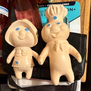 PILLSBURY DOE BOY & GIRL Vintage Cream Vinyl Doll Pair with Blue Accents 1971
